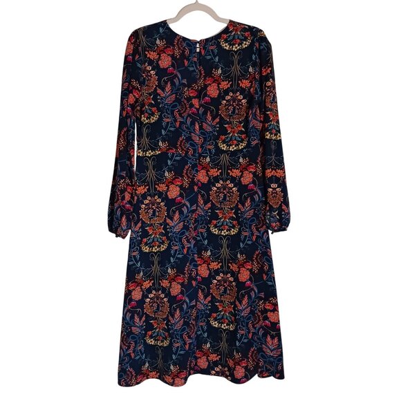 I.Madeline Garden Splendor Navy Blue Floral Print Long Sleeve Midi Dress Size M - Picture 7 of 13